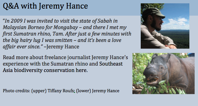 Photo Read Q&A with Jeremy Hance about conservation in SE Asia and the Sumatran rhino