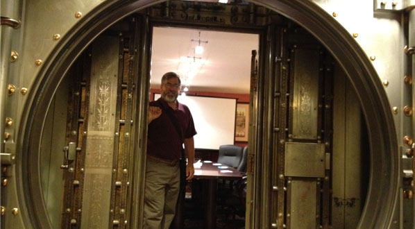 Photo LOC Chair John Cigliano at SpringHill Suites, an ICCB hotel & former bank (in vault)!