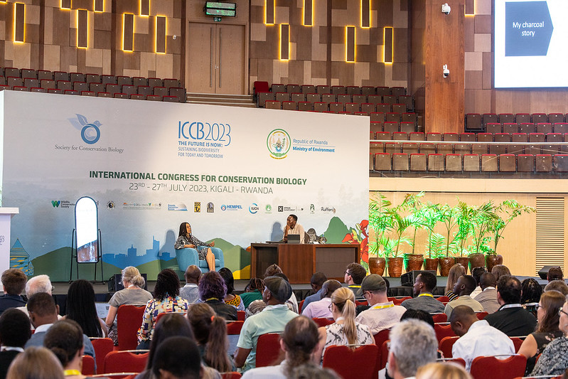 Photo Dr. Tuyeni Mwampamba speaking at ICCB 2023 in Kigali, Rwanda.