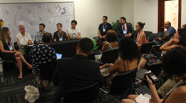 Photo Reporters cover a press conference on the illegal wildlife trade at ICCB 2017