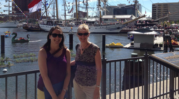Photo LOC members Lauren Krizel & Heather DeCaluwe in Baltimore's Inner Harbor